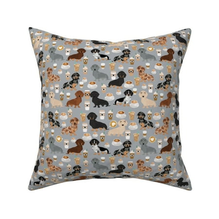 Dachshund Dogs + Coffee Doxie Throw Pillow Cover w Optional Insert by Roostery