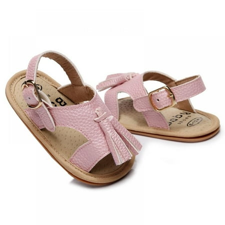 Baby Tassel PU Sandals Anti-slip Soft-Sole Solid Color Casual Shoes