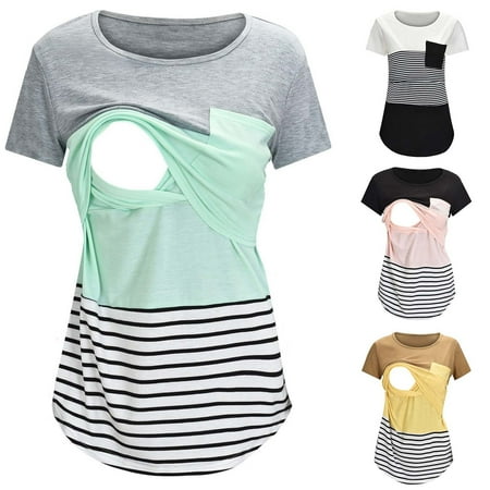 Tejiojio Maternity/Labor/Nursing Clothing Clearance Maternity Womens Nursing Stripe Round Neck Short Sleeve Round Neck Breastfeeding Blouse With Pocket
Tejiojio Maternity/Labor/Nursing Clothing Clearance Maternity Womens Nursing Stripe Round Neck Short Sleeve Round Neck Breastfeeding Blouse With Pocket