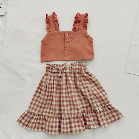 Cathalem Baby Girls Toddler Kids Baby Girls Strap Ruffle Vest T Shirt Tops With Button Plaid Skirt 2PCS Girls Clothes 2t-3t Childrenscostume Orange 1-2 Years
Cathalem Baby Girls Toddler Kids Baby Girls Strap Ruffle Vest T Shirt Tops With Button Plaid Skirt 2PCS Girls Clothes 2t-3t Childrenscostume Orange 1-2 Years