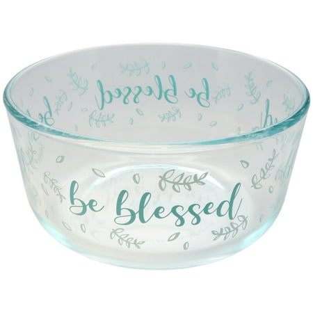 Pyrex 7201 4-Cup Round Glass Be Blessed Clear Food Storage Bowl