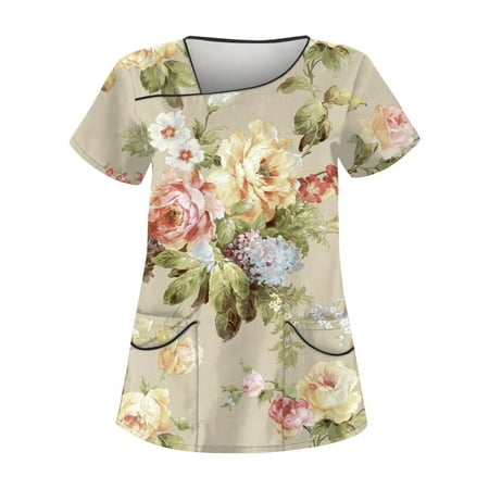 BIZIZA Scrub Tops Women Fashion 2023 Plus Size Floral Graphic Scrub tops Short Sleeve with Two Pocket V Neck Womens Business Casual Tops Yellow L
BIZIZA Scrub Tops Women Fashion 2023 Plus Size Floral Graphic Scrub tops Short Sleeve with Two Pocket V Neck Womens Business Casual Tops Yellow L