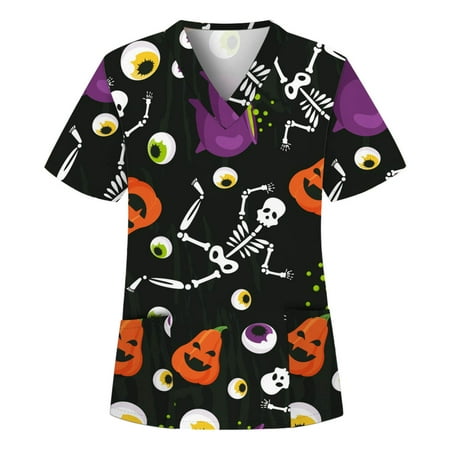 purcolt Plus Size Halloween Scrubs for Women Women s Short Sleeve Cute Cartoon Print Scrubs Tops V-Neck Nurse Workwear Working Uniform Slim Comfy Medical Blouse T-Shirts with Pockets
purcolt Plus Size Halloween Scrubs for Women Women s Short Sleeve Cute Cartoon Print Scrubs Tops V-Neck Nurse Workwear Working Uniform Slim Comfy Medical Blouse T-Shirts with Pockets