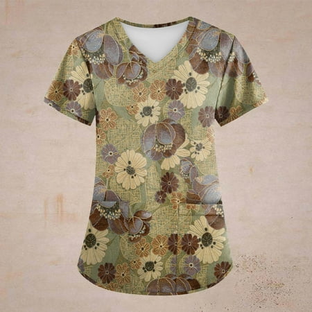 Hanas Tops Plus Size Retro Flower Printed Scrub Working Uniform Tops For Women Cross V-Neck Short Sleeve Fun T-Shirts Workwear Tee With Pockets Brown/XXL
Hanas Tops Plus Size Retro Flower Printed Scrub Working Uniform Tops For Women Cross V-Neck Short Sleeve Fun T-Shirts Workwear Tee With Pockets Brown/XXL