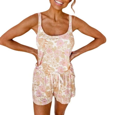 Women 2-Piece Pajamas Set Print Vest and Drawstring Waist Shorts Casual Home Clothing Suit
Women 2-Piece Pajamas Set Print Vest and Drawstring Waist Shorts Casual Home Clothing Suit
