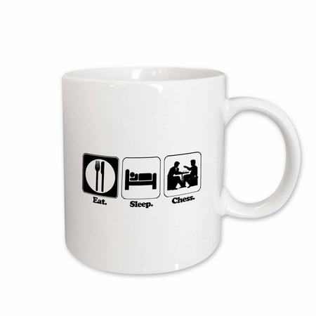 3dRose Funny Hobby Lifestyle Design Eat Sleep Chess Ceramic Mug 15-ounce