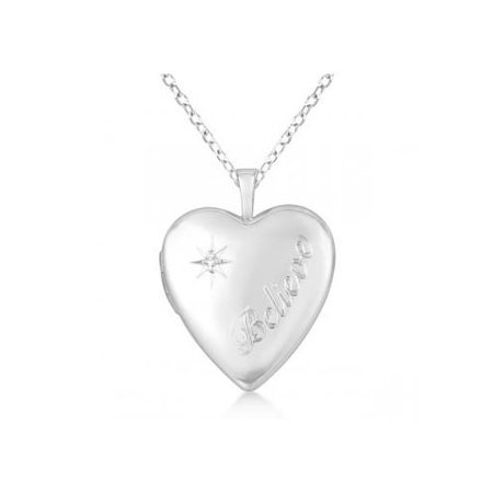 Seven Seas Jewelers Sterling Silver Believe Heart Diamond Locket Necklace (0.01ct)