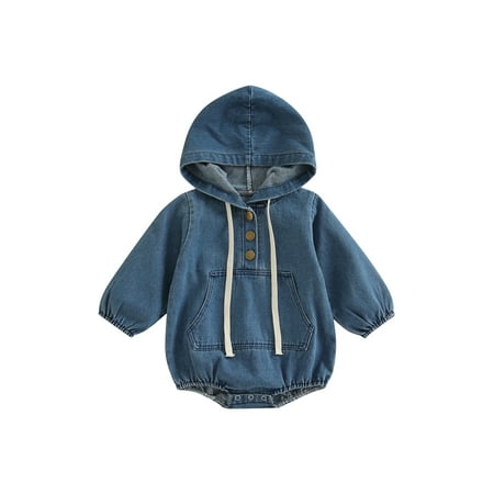 Baby Boys Girls Fall Hooded Denim Romper Infant Long Sleeve Solid Color Button Bodysuit
Baby Boys Girls Fall Hooded Denim Romper Infant Long Sleeve Solid Color Button Bodysuit