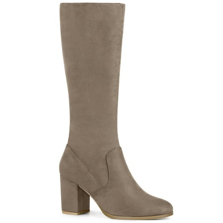 Perphy Women s Round Toe Chunky High Heels Knee High Boots