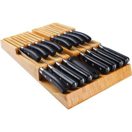 Knife Drawer Organizer Bamboo In-Drawer Knife Block Holds 16 Knives (Not Included) + Knife Sharpener Slot Detachable Washable Knife Holder for Kitchen Knives Storage Knife Organizer Insert
Knife Drawer Organizer Bamboo In-Drawer Knife Block Holds 16 Knives (Not Included) + Knife Sharpener Slot Detachable Washable Knife Holder for Kitchen Knives Storage Knife Organizer Insert