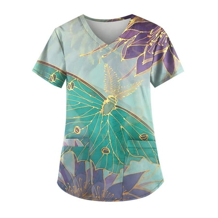 Plus Size Printed Scrub Working Uniform Tops For Women V-Neck Short Sleeve T-Shirts Workwear Tee With Pockets
Plus Size Printed Scrub Working Uniform Tops For Women V-Neck Short Sleeve T-Shirts Workwear Tee With Pockets