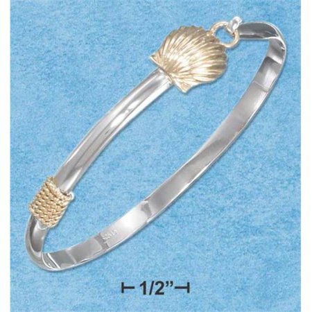 Sterling Silver Gold Plated Scallop Shell Bangle Bracelet with Hook Closure