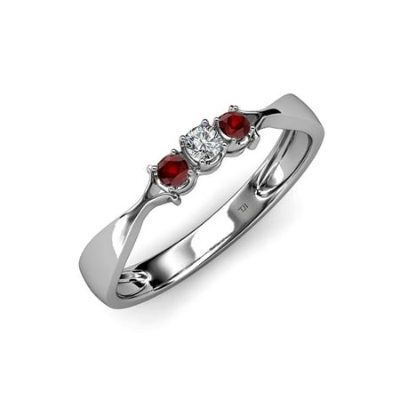 Red Garnet and Diamond (SI2-I1 G-H) Three Stone Ring 0.18 ct tw in 14K White Gold.size 6.0
Red Garnet and Diamond (SI2-I1 G-H) Three Stone Ring 0.18 ct tw in 14K White Gold.size 6.0