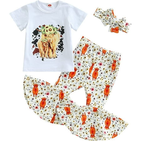 PIKADINGNIS Western Toddler Baby Girls Outfits Short Sleeve Letter Printed T-Shirt Top Cow Print Bell Bottom Pants Clothes Set
PIKADINGNIS Western Toddler Baby Girls Outfits Short Sleeve Letter Printed T-Shirt Top Cow Print Bell Bottom Pants Clothes Set