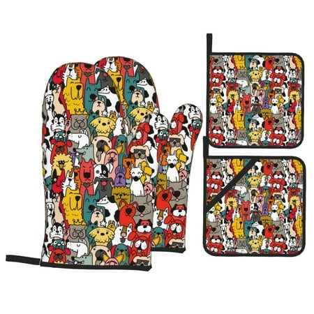 Oven Mitts and Pot Holders 4 Piece Cute colorful Dog High Heat Slip Resistant Oven Mitt and Trivets Set Kitchen Oven Glove Pot Holders for Cooking Baking Grilling 
Oven Mitts and Pot Holders 4 Piece Cute colorful Dog High Heat Slip Resistant Oven Mitt and Trivets Set Kitchen Oven Glove Pot Holders for Cooking Baking Grilling
