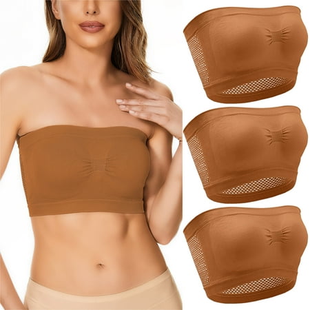

wofedyo Tube Tops for Women 3 Pieces Womens Non Padded Bandeau Sprots Bra Strapless Conertible Bralettes Basic Layer Top Bra Bras for WomenCoffee
