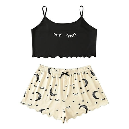 Pajamas for Women E Printing Sleeveless Cami Shorts Lingerie Slim Womens Loungewear Set
Pajamas for Women E Printing Sleeveless Cami Shorts Lingerie Slim Womens Loungewear Set
