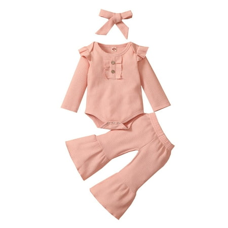 Ehfomius Baby Girls 3PCS Fall Outfits Ruffle Romper + Flare Pants + Headband
Ehfomius Baby Girls 3PCS Fall Outfits Ruffle Romper + Flare Pants + Headband