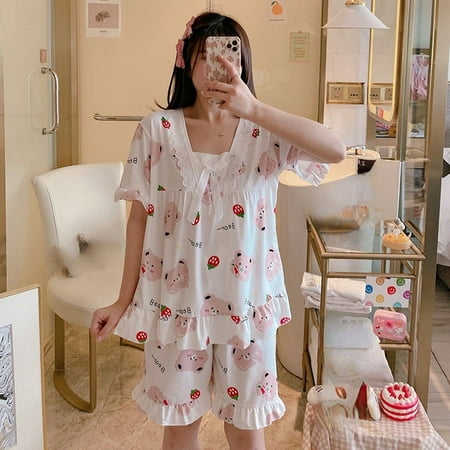 DanceeMangoo Short Sleeve Ladies Pajamas Comfortable Women Summer Pajama Sets Printed Cotton Lace Sleepwear Pyjamas Young Girl Style Clothes
DanceeMangoo Short Sleeve Ladies Pajamas Comfortable Women Summer Pajama Sets Printed Cotton Lace Sleepwear Pyjamas Young Girl Style Clothes