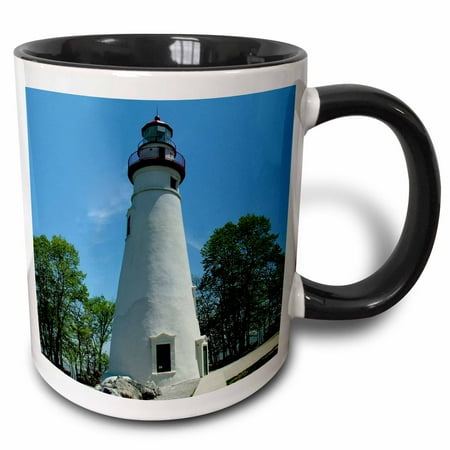3dRose Marblehead Lighthouse Looking Over Lake Erie Two Tone Black Mug 11oz