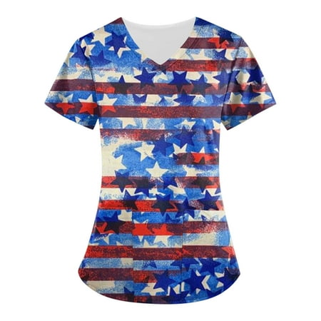 TKing Fashion Womens Summer Plus Size Independence Day Short Sleeve V-Neck Printed Tops Scrub Nursing Working T-Shirt with Pocket Light Blue 2XL
TKing Fashion Womens Summer Plus Size Independence Day Short Sleeve V-Neck Printed Tops Scrub Nursing Working T-Shirt with Pocket Light Blue 2XL