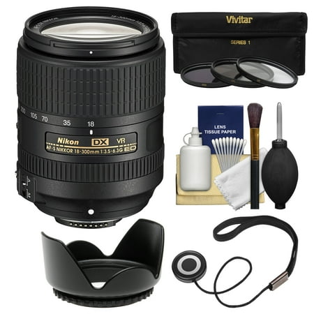 Nikon 18-300mm f\/3.5-6.3G VR DX ED AF-S Nikkor-Zoom Lens with 3 UV\/CPL\/ND8 Filters + Hood + Kit for D3200, D3300, D5300, D5500, D7100, D7200 Cameras