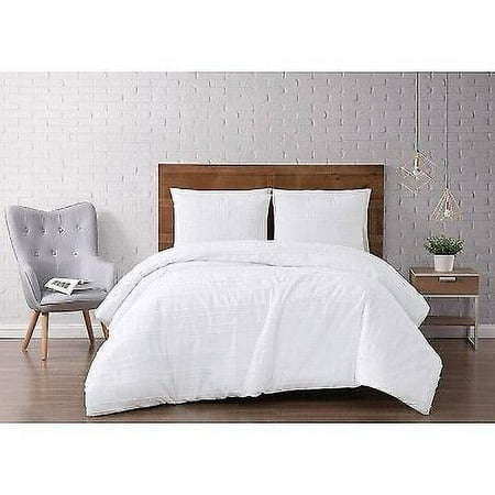 King 3pc Carlisle Stripe Clipped Jacquard Duvet Cover Set White - YhbSmt