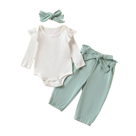 Baby Girl 3Pcs Fall Outfit Set Ruffle Long Sleeve Romper Bodysuit + Belted Pants + Headband
Baby Girl 3Pcs Fall Outfit Set Ruffle Long Sleeve Romper Bodysuit + Belted Pants + Headband