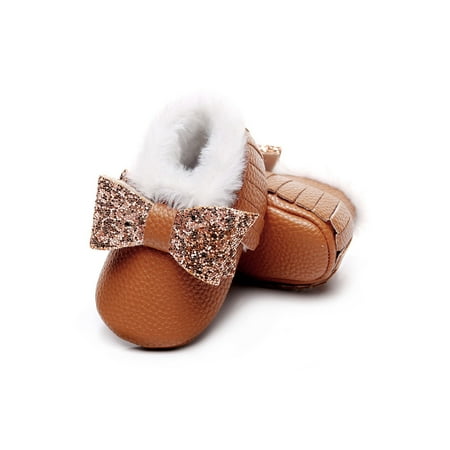 COUTEXYI Infant Baby Leather Moccasins Winter Warm Fur Lined Crib Shoes Soft Sole Prewalker Shoes with Shiny Bowknot
COUTEXYI Infant Baby Leather Moccasins Winter Warm Fur Lined Crib Shoes Soft Sole Prewalker Shoes with Shiny Bowknot