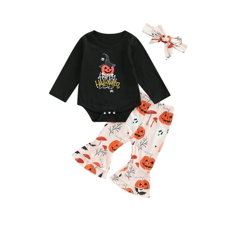 Genuiskids Infant Newborn Baby Halloween Romper Cartoon Pumpkin Letter Print Long Sleeves Round Neck Jumpsuit Pullover Tops Flare Pants Headband Fall Outfit 0-18M
Genuiskids Infant Newborn Baby Halloween Romper Cartoon Pumpkin Letter Print Long Sleeves Round Neck Jumpsuit Pullover Tops Flare Pants Headband Fall Outfit 0-18M