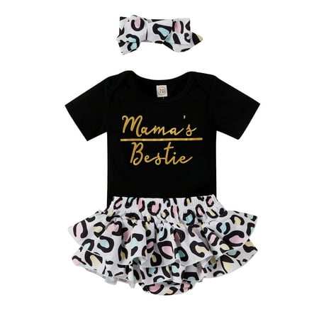 Baby Girls Mama s Bestie Summer Clothes Romper Leopard Shorts Headband Outfits