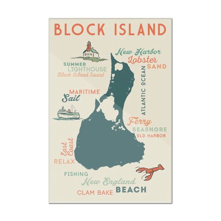 Block Island, Rhode Island - Typography & Icons - Lantern Press Artwork (12x18 Acrylic Wall Art Gallery Quality)