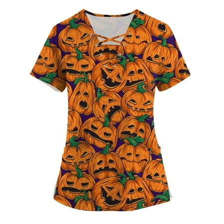 RPVATI Scrubs Top Plus Size Womens Halloween Pumpkin Printed Clothes Fun Patterned V Neck Nurse Uniform Workwear Fall with Pockets Shirt Maternity Short Sleeve Scrub Tops Orange 5XL
RPVATI Scrubs Top Plus Size Womens Halloween Pumpkin Printed Clothes Fun Patterned V Neck Nurse Uniform Workwear Fall with Pockets Shirt Maternity Short Sleeve Scrub Tops Orange 5XL