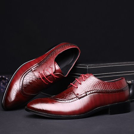 Toyella Casual Leather Shoes Brock Lace Up Men s Shoes Red 42