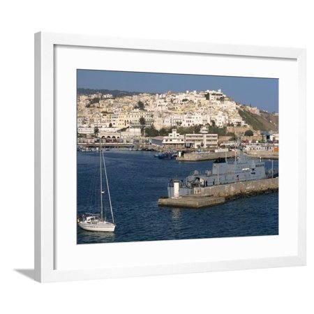 Warship Moored in the Harbour and the Old Town Behind, Tangier, Morocco, North Africa, Africa Framed Print Wall Art By Ken Gillham