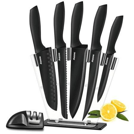 MIDONE Knife Set 7 Pcs Stainless Steel Kitchen Knife Set with Sharpener & Acrylic Stand Black
MIDONE Knife Set 7 Pcs Stainless Steel Kitchen Knife Set with Sharpener & Acrylic Stand Black