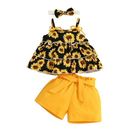 Woshilaocai Infant Baby Girl Summer Clothes Sunflower Print Strap Ruffle Tank Top Shorts Set Cute Outfits Headband 3Pcs Set
Woshilaocai Infant Baby Girl Summer Clothes Sunflower Print Strap Ruffle Tank Top Shorts Set Cute Outfits Headband 3Pcs Set