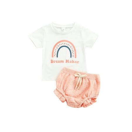 TheFound Toddler Kids Baby Girl Summer Outfits Short Sleeve Rainbow T-Shirt Top+Ruffle Shorts+Headband 3Pcs Clothes
TheFound Toddler Kids Baby Girl Summer Outfits Short Sleeve Rainbow T-Shirt Top+Ruffle Shorts+Headband 3Pcs Clothes