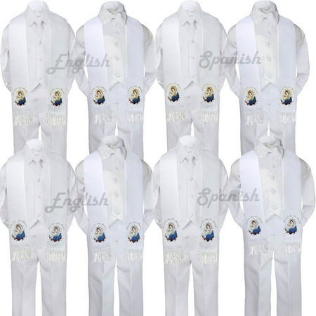 5pc Baby Boy Virgin Mary Pope Stole Christening Neck or Bow Tie Vest Suit Sm-7