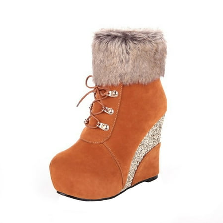 jsaierl Super Highheeled Wedgeheel Sequined Plush Boots For Ladies