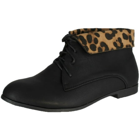 REFRESH KORSA-02 Women s Basic Lace Up Folded Cuff Desert Ankle Boot Black 10