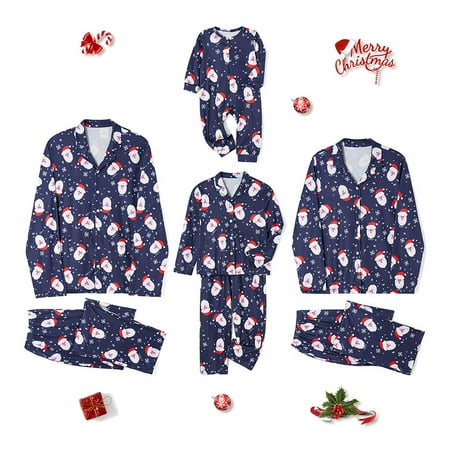 

wybzd Christmas Family Matching Pajamas Set Classic Santa Claus Print Long Sleeve Button Down Shirt+Pants Holiday Sleepwear