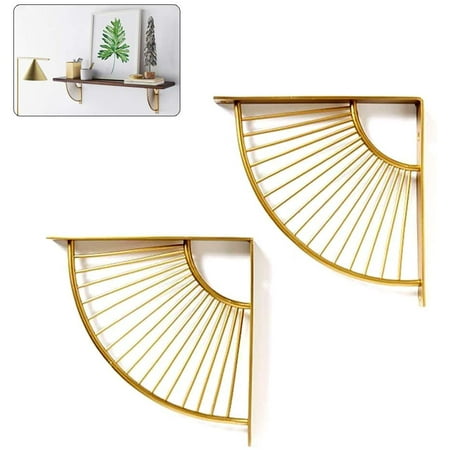 

Stylish Golden Fan-Shaped Triangular Shelf Brackets - Set of 2 Decorative Wall Mounted Brackets