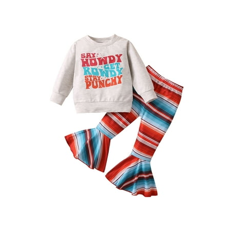Kids Western Baby Girl Clothes Bell Bottom Outfits Long Sleeve Letter Print Sweatshirt + Flared Pants Fall Outfit
Kids Western Baby Girl Clothes Bell Bottom Outfits Long Sleeve Letter Print Sweatshirt + Flared Pants Fall Outfit
