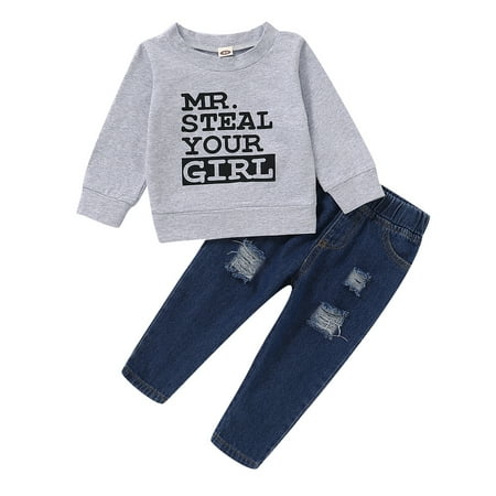 NZRVAWS Baby Boys Winter Clothes 6 Months Baby Boys Letter Print Top 12 Months Baby Boys Ripped Jeans Pants 2Pcs Outfits Set Gray
NZRVAWS Baby Boys Winter Clothes 6 Months Baby Boys Letter Print Top 12 Months Baby Boys Ripped Jeans Pants 2Pcs Outfits Set Gray