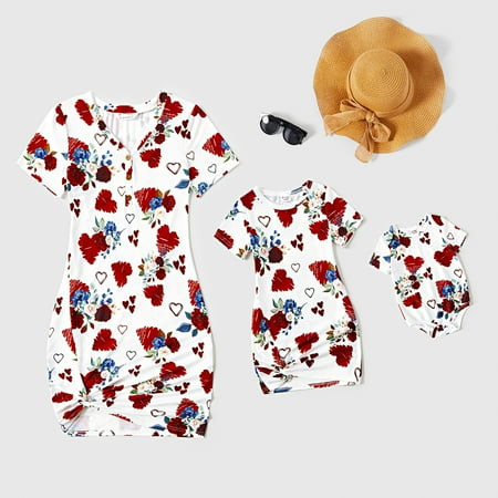 PatPat Valentine s Day Mommy and Me Allover Heart & Floral Print V Neck Short-sleeve Twist Knot Bodycon Dresses
PatPat Valentine s Day Mommy and Me Allover Heart & Floral Print V Neck Short-sleeve Twist Knot Bodycon Dresses