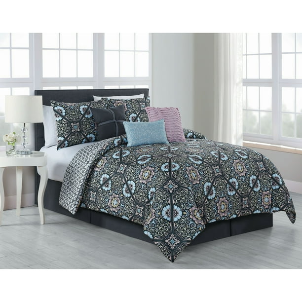 Etta 7pc Reversible Comforter Set with Throw Pillows