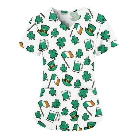 St. Patrick s Clover Printed Blouses Working Uniform Women Fashion Print Short Sleeve Pockets V Neck shirts Blouse Tops Scrubs Uniform Nurses
St. Patrick s Clover Printed Blouses Working Uniform Women Fashion Print Short Sleeve Pockets V Neck shirts Blouse Tops Scrubs Uniform Nurses