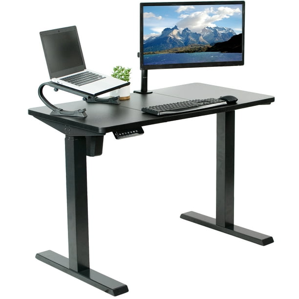 VIVO Black Electric 43” x 24” Stand Up Desk | Height Adjustable Workstation with 3 Section Table Top (DESK-EB43TB)