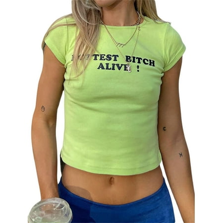 Suanret Women Cropped T-shirt Girl Letters Print Round Neck Short Sleeve Summer Top Green Yellow M
Suanret Women Cropped T-shirt Girl Letters Print Round Neck Short Sleeve Summer Top Green Yellow M